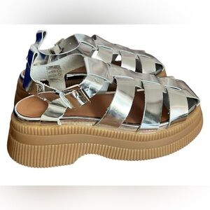 Ganni Creepers Grid Platform Silver Fisherman Sandals
